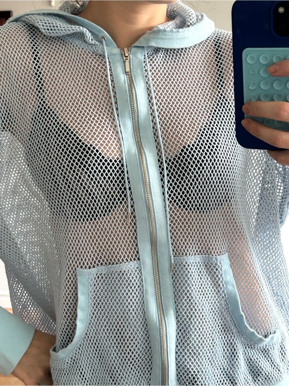 VINTAGE Jones New York Sport Light Blue Mesh Zip-Up Hoodie
